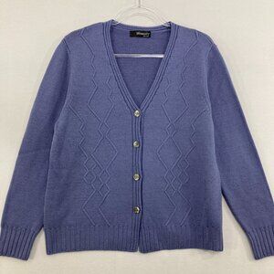 Bramante Italian Made Large Purple Textured Extra Fine Merino Wool Cardigan